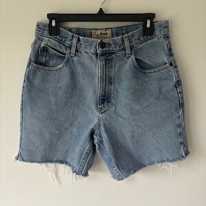 L.L. Bean Classic Fit Denim Jean Shorts Raw Hem Long Inseam High Rise Dad Fit